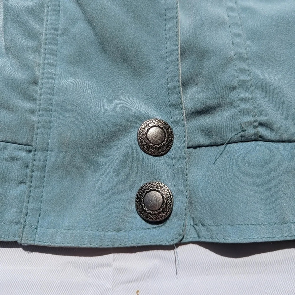 Vintage Teal Blue Green Cream Windbreaker Zip  Up Button Jacket Utex XS Woman - Picture 5 of 11